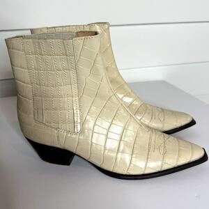 SCHUTZ Croc Embossed Eggshell Faux Leather Western Boots 8.5 B